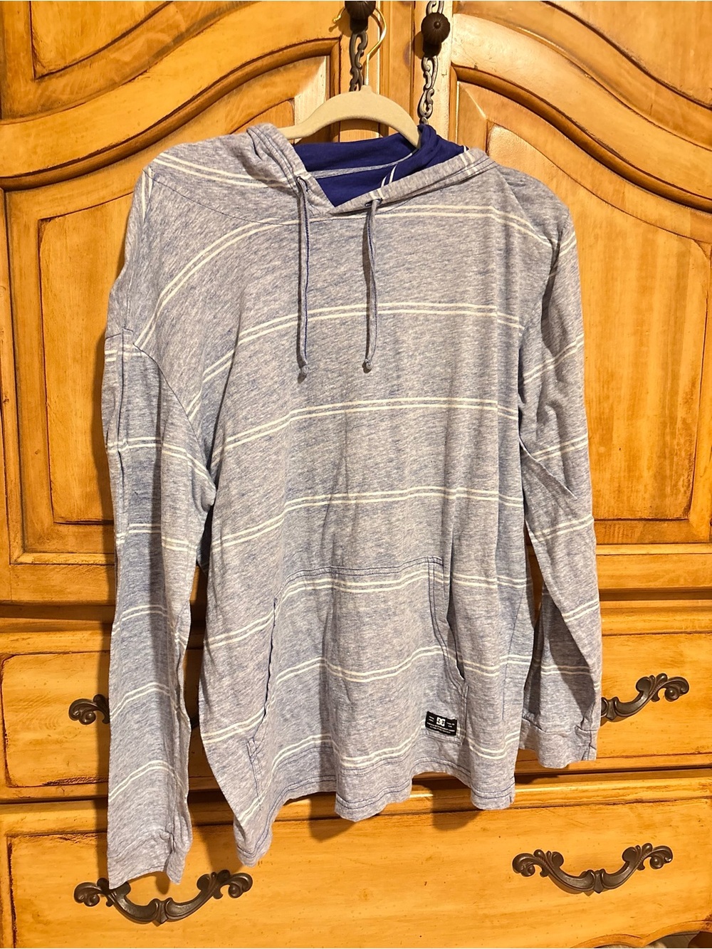 DC Men's Blue & White Striped Hooded Pullover